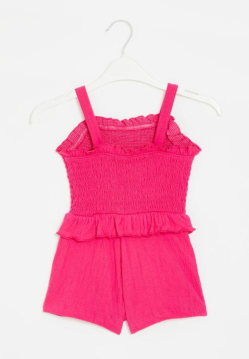 MINOTI - Textured poly viscose playsuit woth smocking - pink