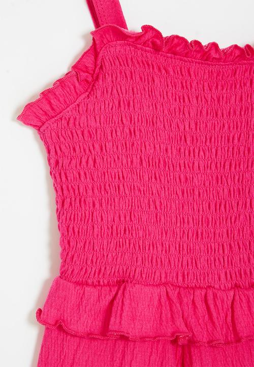 MINOTI - Textured poly viscose playsuit woth smocking - pink