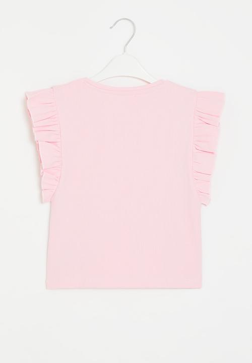 MINOTI - Rib T-shirt with ruffles - pink