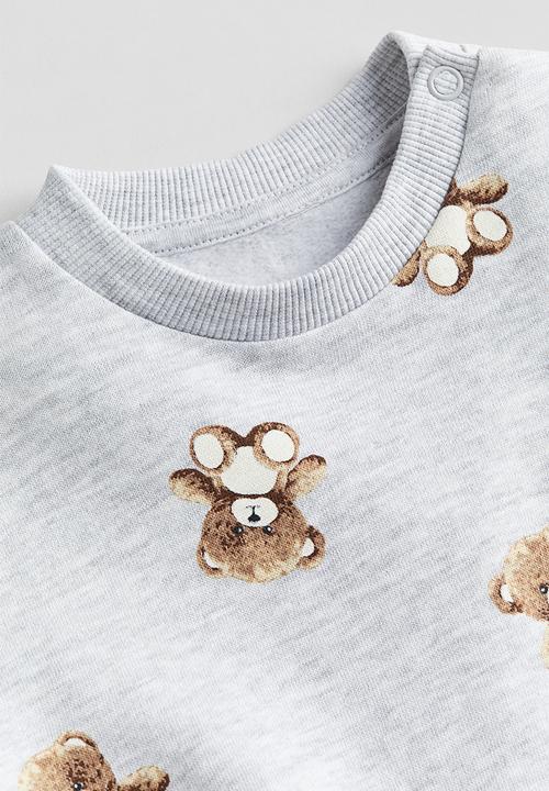 H&M - Cotton sweatshirt - Light grey marl Teddy Bear
