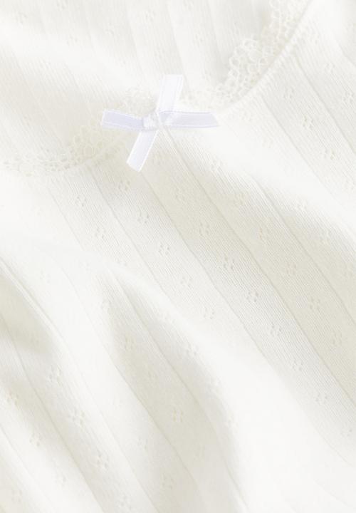 H&M - Lace-trimmed pointelle jersey top - white