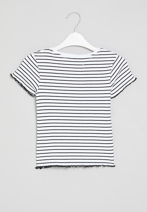 MINOTI - Stripped rib T-shirt - black & white
