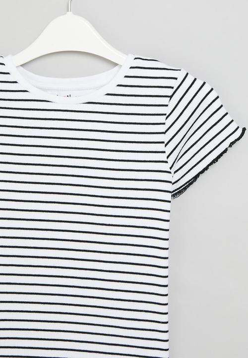 MINOTI - Stripped rib T-shirt - black & white