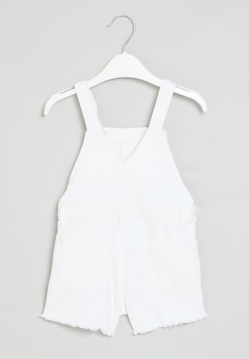 MINOTI - Denim dungaree with tie straps - white