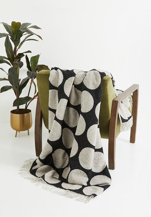 Sixth Floor - Spot Cotton Blend Large Throw - Black & Nat