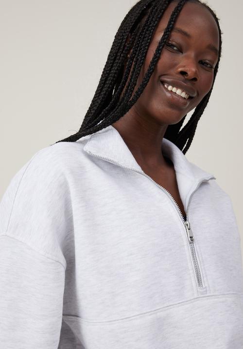 Cotton On - Plush Rib Half Zip Jumper - Cloudy Grey Marle