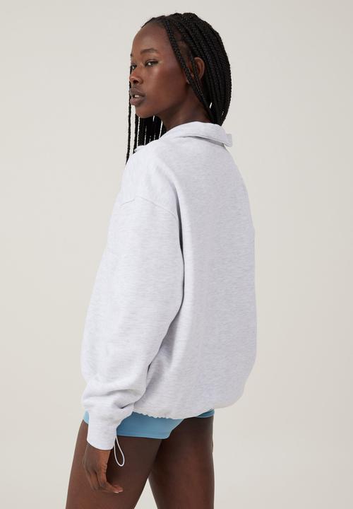 Cotton On - Plush Rib Half Zip Jumper - Cloudy Grey Marle