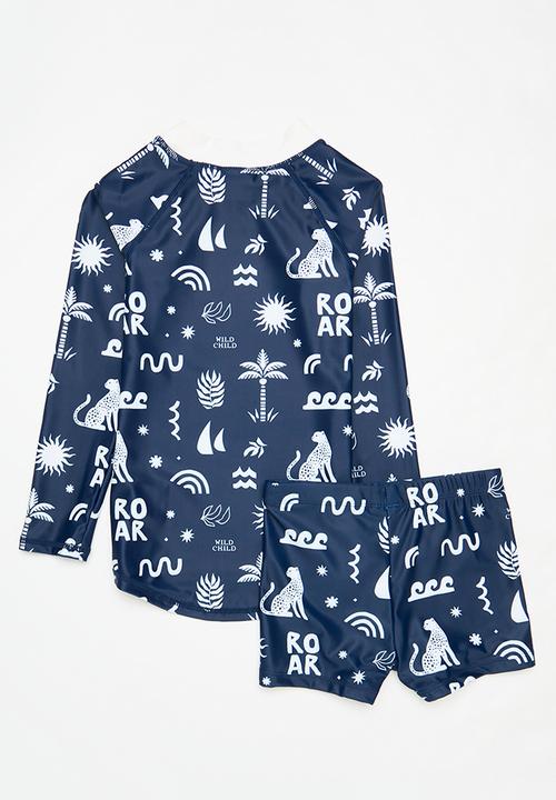 Cotton On - Flynn rash vest and billy boyleg trunk set - in the navy/roar