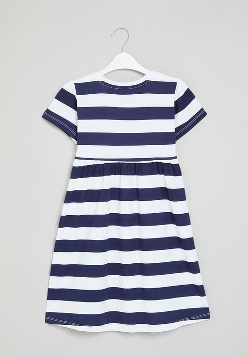 Pop Candy - Floral striped dress - blue & white