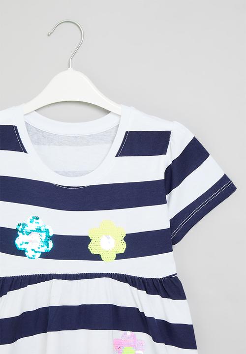 Pop Candy - Floral striped dress - blue & white