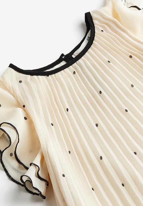 H&M - Pleated a-line dress - Cream dotted