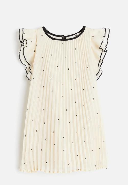 H&M - Pleated a-line dress - Cream dotted