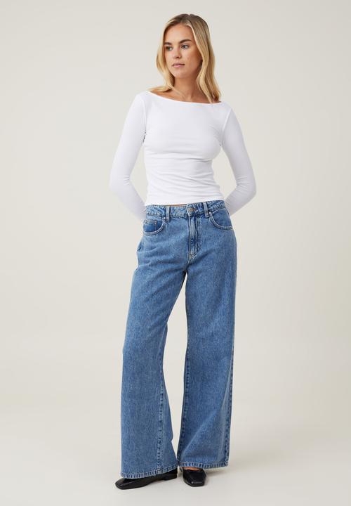Cotton On - Staple Rib Boat Neck Long Sleeve Top - White