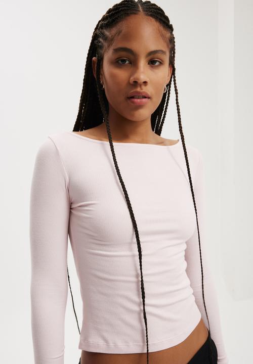 Cotton On - Staple Rib Boat Neck Long Sleeve Top - Soft Pink