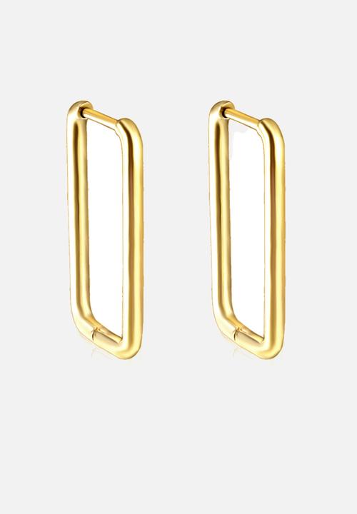 Zoe on Trend - Elongated rectangle hoop earring - gold