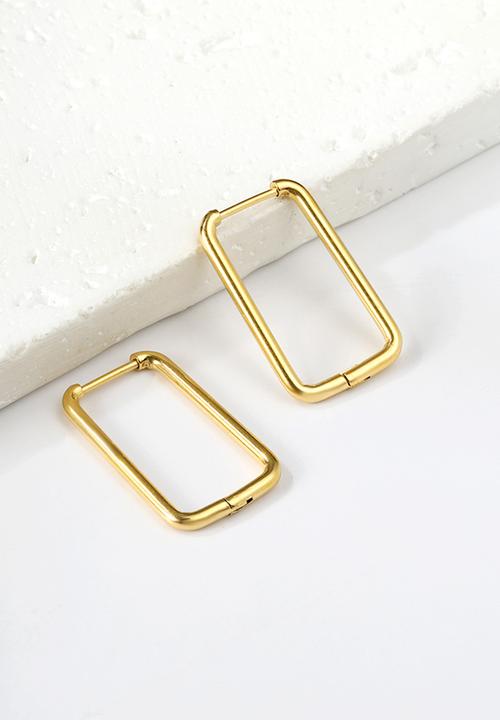 Zoe on Trend - Elongated rectangle hoop earring - gold