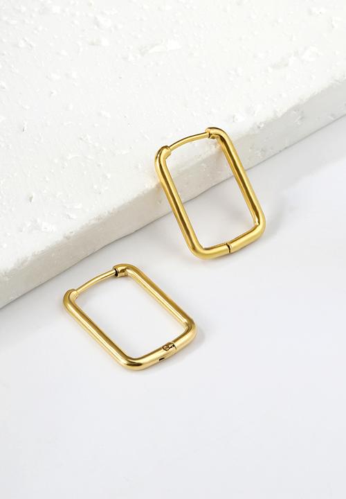 Zoe on Trend - Elongated rectangle hoop earring - gold