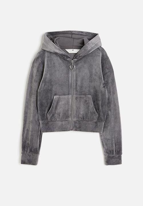 H&M - Velour zip-through hoodie - grey