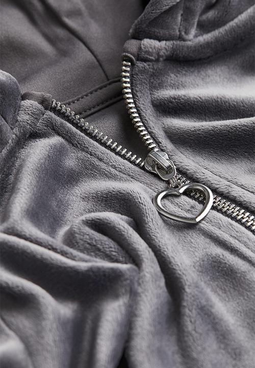H&M - Velour zip-through hoodie - grey