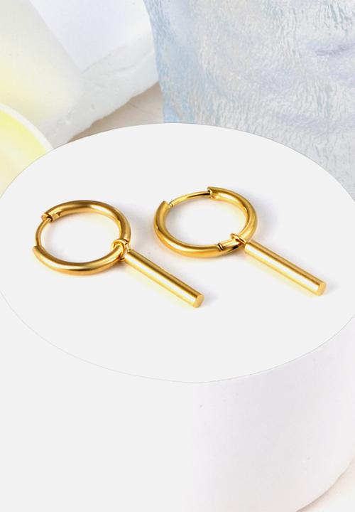 Zoe on Trend - Huggie and bar drop earring - gold