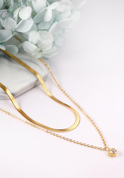 Zoe on Trend - Double strand snake and round drop pendant necklace - gold
