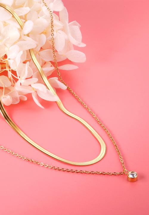 Zoe on Trend - Double strand snake and round drop pendant necklace - gold