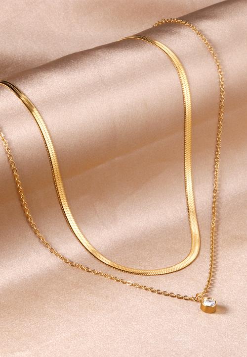 Zoe on Trend - Double strand snake and round drop pendant necklace - gold