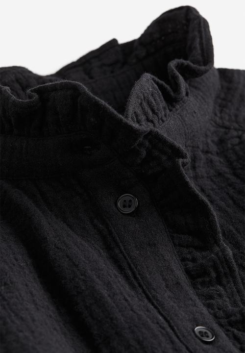 H&M - Frill-trimmed muslin blouse - black