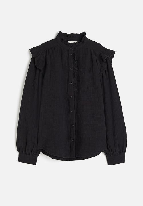 H&M - Frill-trimmed muslin blouse - black