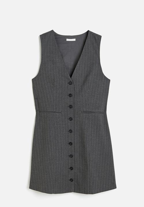 H&M - Button-front dress - dark grey/pinstriped