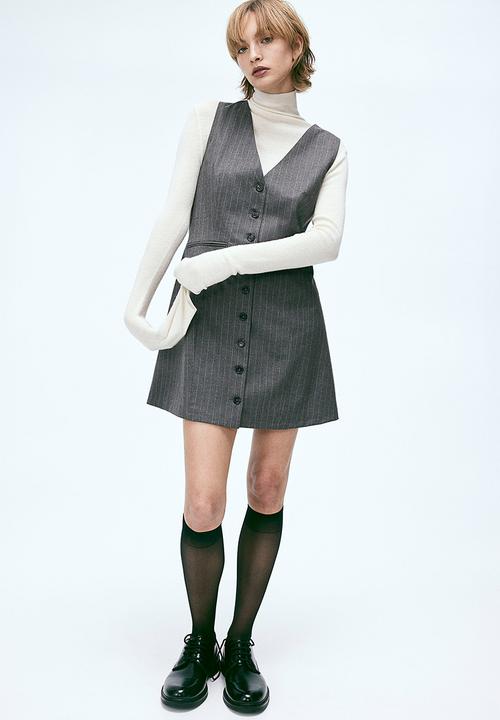 H&M - Button-front dress - dark grey/pinstriped
