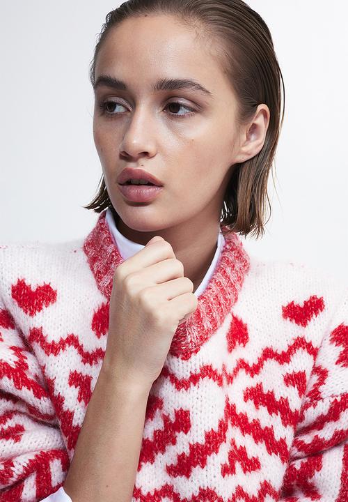H&M - Jacquard-knit jumper - red/amore mio