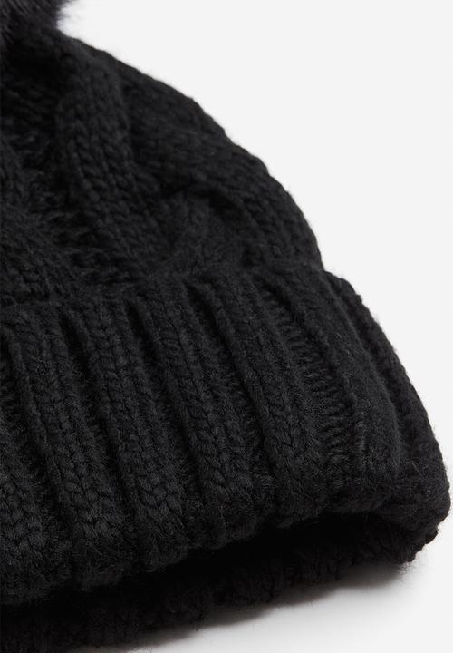 H&M - Cable-knit pompom hat - black