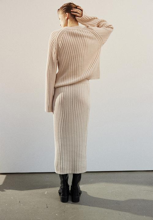 H&M - Rib-knit cotton skirt - light beige