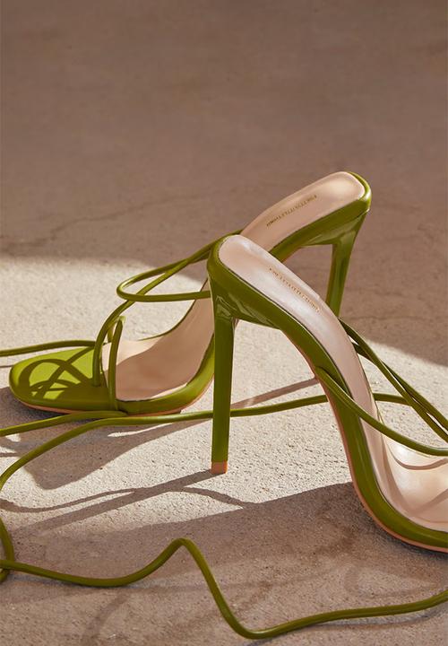 PrettyLittleThing - Olive square toe lace up heeled sandals - olive