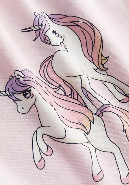 H&M - Printed jersey top - light pink unicorns