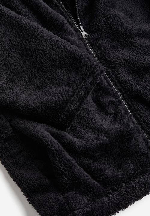 H&M - Loose fit zip-through teddy top - black