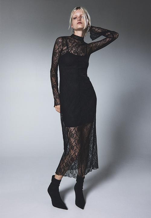 knee length dresses for ladies Elegant Long Sleeved Lace Slim Fit Black Formal Dress main image 1
