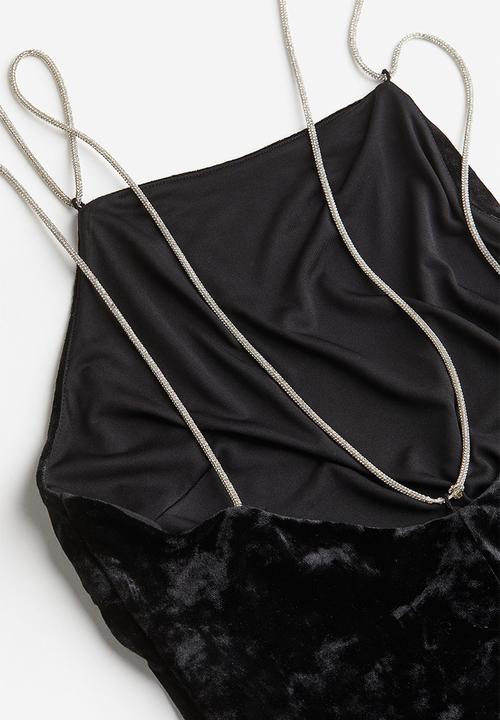 H&M - Rhinestone-strap velour dress - black