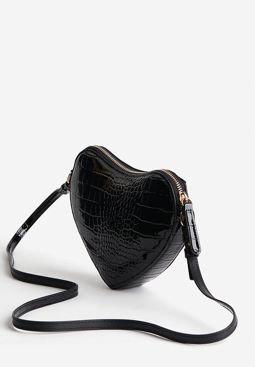 H&M - Heart-shaped shoulder bag - black crocodile-patterned 