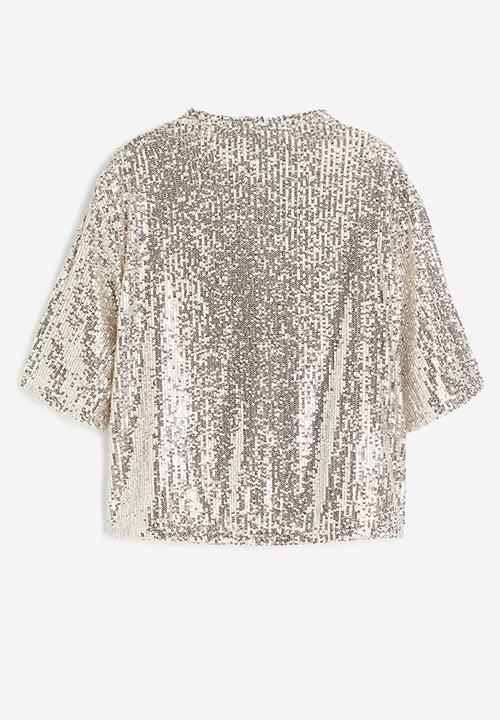 H&M - Sequined top - light beige 