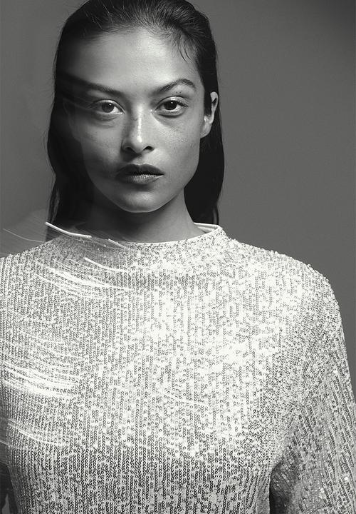H&M - Sequined top - light beige 