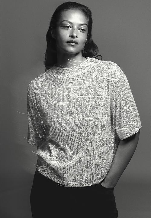 H&M - Sequined top - light beige 