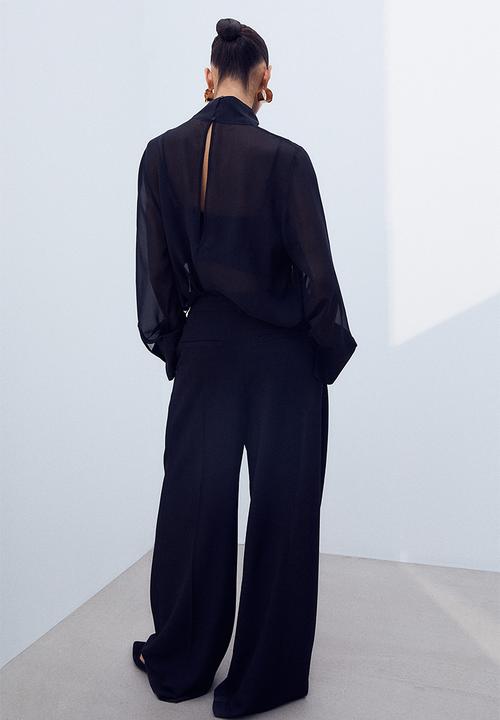 H&M - Sheer stand-up collar blouse - black