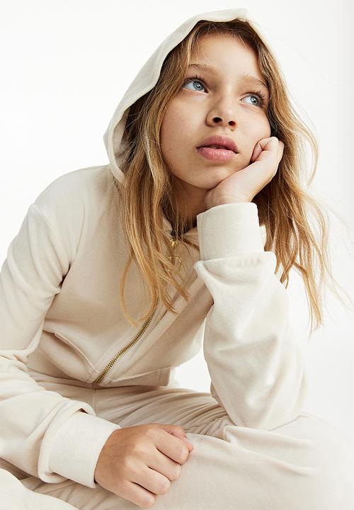 H&M - Velour zip-through hoodie - beige