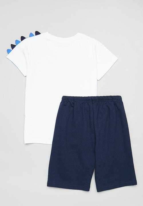 Pop Candy - Printed tee & shorts set - white & navy