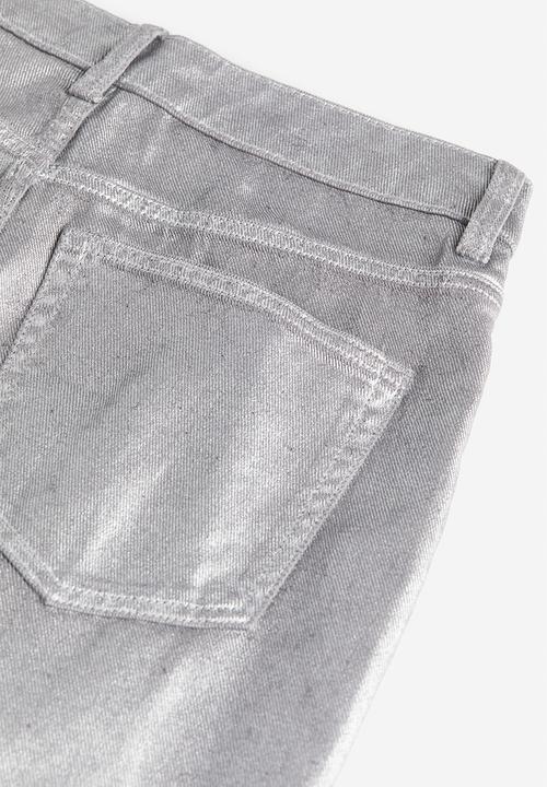 H&M - Coated straight high jeans - silver-coloured