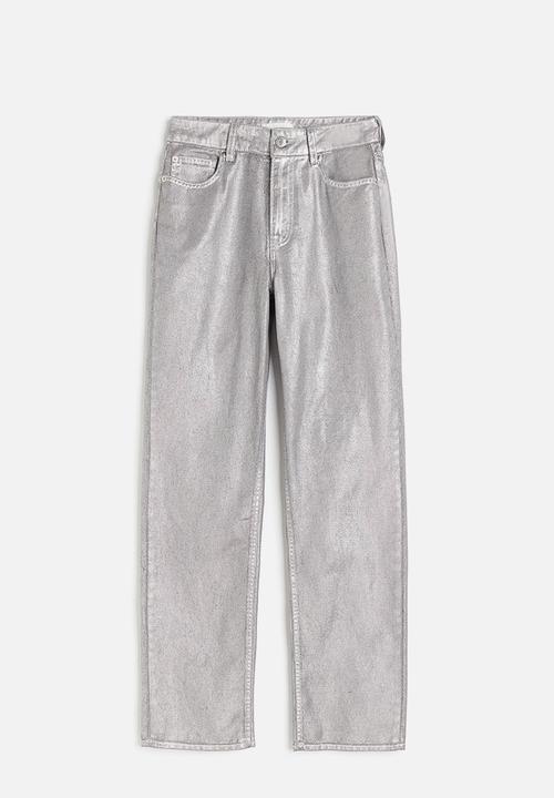 H&M - Coated straight high jeans - silver-coloured