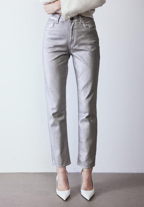 H&M - Coated straight high jeans - silver-coloured