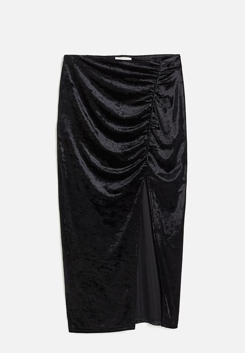 H&M - Crushed velvet midi skirt - black